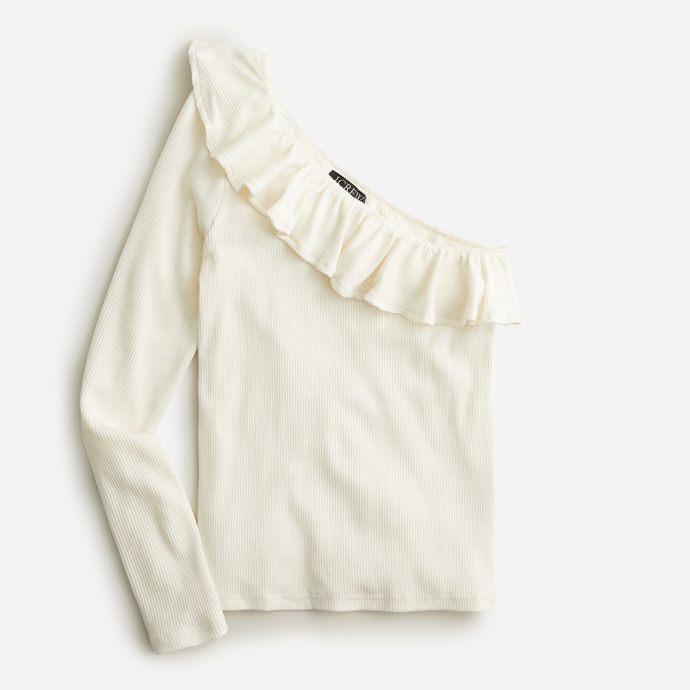 J Crew Womens Size XS One Shoulder Ruffleneck Top in Vintage Rib Ivory BM318 427